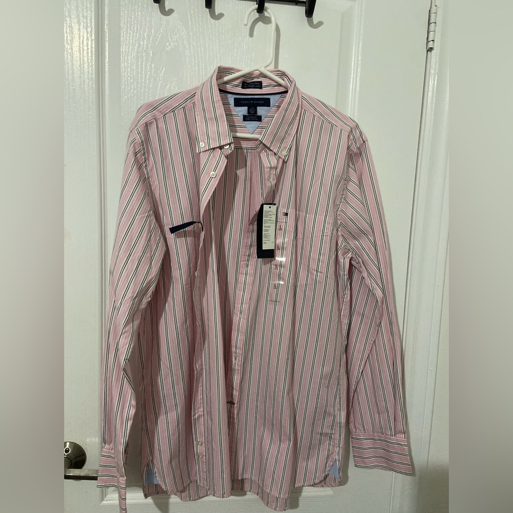 Tommy Hilfiger Pink and White Striped Shirt